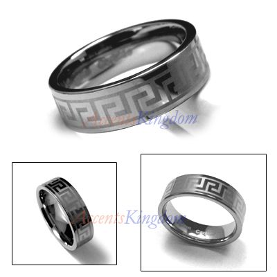 8MM MEN'S TUNGSTEN CARBIDE LASER ENGRAVED GREEK KEY RING