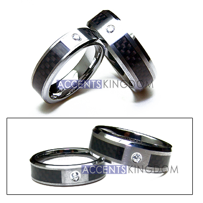 Wedding Band on Tungsten Carbide Carbon Fiber Wedding Bands Cz Ring Set   Ebay